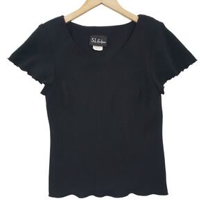 SL Fashions Black V Neck Flutter Sleeve Top Womens Size 12 Whimisigoth Grunge